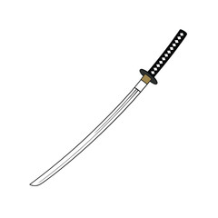 Traditional japanese katana sword with black handle and guard