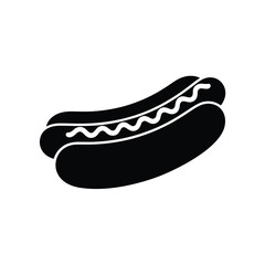 Simple black silhouette of a hot dog with mustard