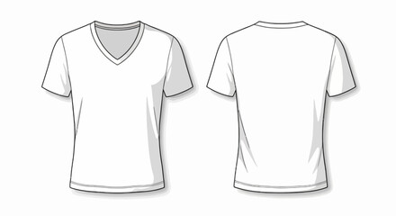 White Vneck Tshirt mockup front back views isolated on white with subtle shadows