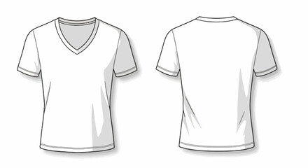 Fototapeta premium White Vneck Tshirt mockup front back views isolated on white with subtle shadows