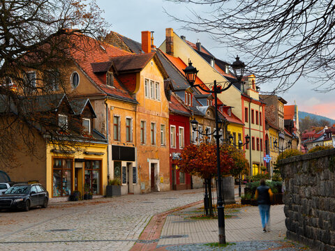 2024-10-28; old city street in autumn in the city of kowary poland