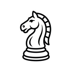Stylized black and white illustration of a chess knight piece