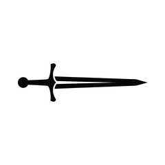 Black silhouette of a medieval sword on a white background