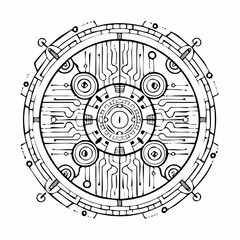 Naklejka premium Futuristic circuit board, viewed from a high angle, vector illustration
