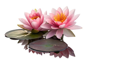 Pink Water Lily Flowers and Bud on Floating Pads