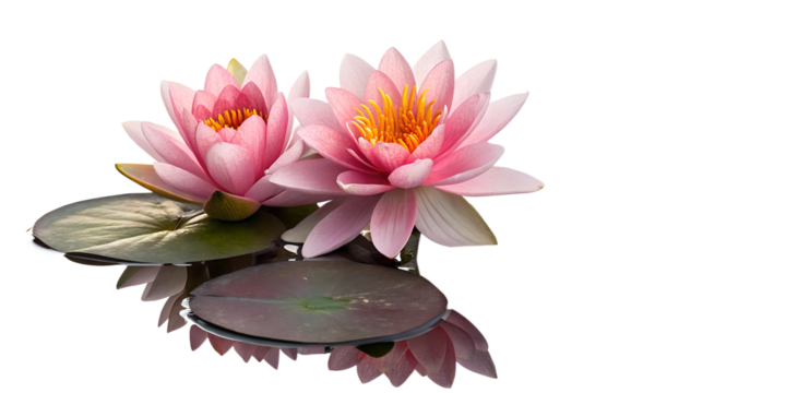  Pink Water Lily Flowers and Bud on Floating Pads