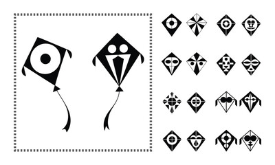 Set of Black and White Abstract Geometric Kite Vector Icons and Symbols