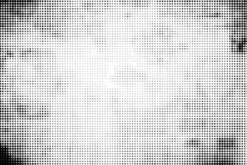 Grunge dotted halftone gradient background. Faded grit noise texture. White and black wallpaper. Retro pixelated backdrop. Anime or manga style comic overlay. Vector graphic design textured template.