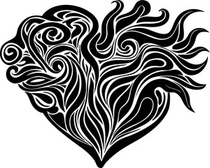Vector art of black abstract heart shape with swirling lines