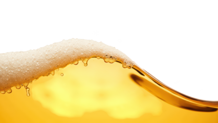 Golden liquid with frothy bubbles creates refreshing and inviting appearance, perfect for beverage enthusiasts