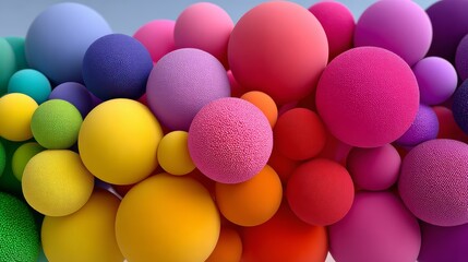 Bunch of colorful balls are arranged in a row. The balls are of different colors and sizes, creating a vibrant and lively atmosphere. Concept of fun and playfulness