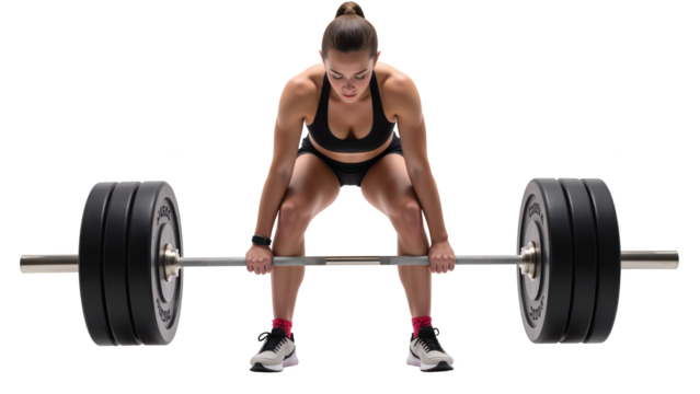 Strong athlete lifting heavy barbell, showcasing determination and strength in fitness training
