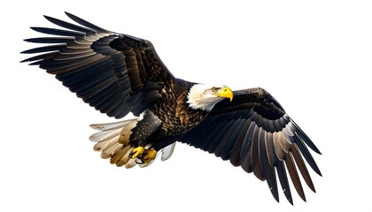 Fototapeta premium Majestic raptor soaring with wings outstretched against a stark white background