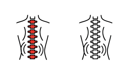 Human Spine Anatomy Depiction with Red and Black Line Art Showing Pain Points