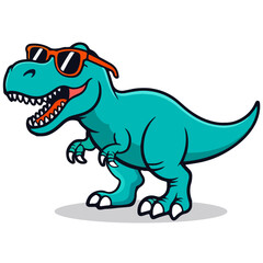 Cute T-Rex Dinosaur Cartoon Vector Illustration – Funny Baby Dino Wearing Sunglasses Clipart Isolated on White Background for Kids Design and Stickers