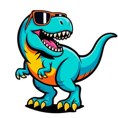 Dinosaur Cartoon Character Vector – T-Rex Baby Dinosaur with Sunglasses Summer Fun Illustration for Kids, Stickers, and Apparel Design