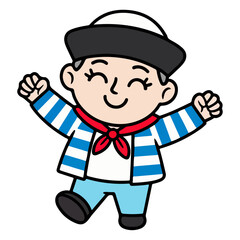 Vector cartoon character illustration of a happy boy in a cap, hand-drawn clip art vector mascot.