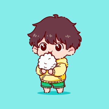 Cute Cartoon chibi boy with googless vector illustration hand drawn
