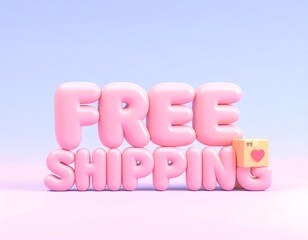 Cute 3D "FREE SHIPPING" Text with a Delivery Box