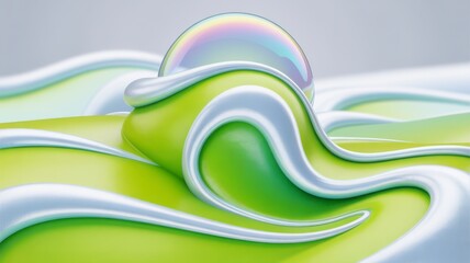 Abstract digital art rendering of organic flowing shapes with pearlescent textures and soft pastel colors illustration