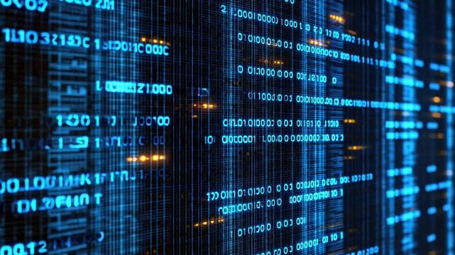 A mesmerizing digital backdrop showcasing binary code cascading in vibrant blue tones, creating an immersive tech-inspired atmosphere.