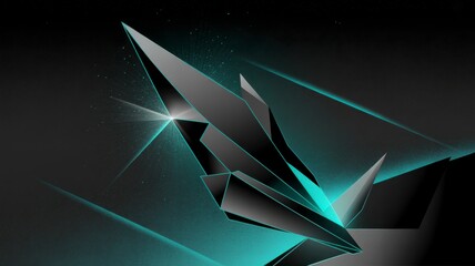 Futuristic abstract digital art with sharp geometric shapes and glowing cyan and green neon lights illustration