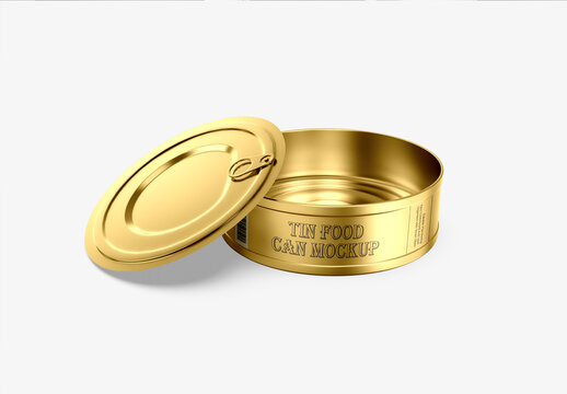 Open View Golden Tin Food Can Container Mockup