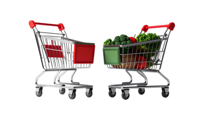 Dual 3D Shopping Cart Set Empty and Full isolated on transparent background