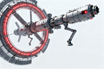 Futuristic space station with rotating ring
