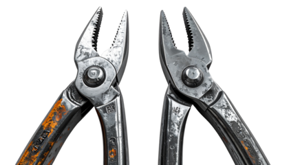 3D Groove Joint Pliers and 3D Flat Nose Pliers, isolated on transparent background