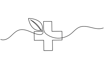 Medical cross and heartbeat continuous line drawing healthcare concept minimalist design