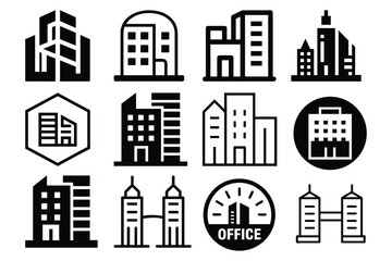 Collection of modern office building icons for business and corporate design projects