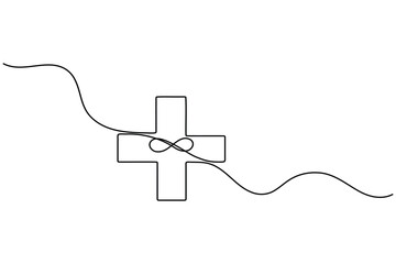 Obraz premium Medical cross and heartbeat continuous line drawing healthcare concept minimalist design