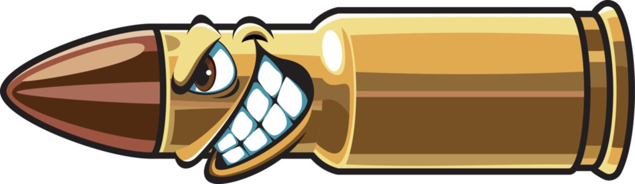 Cartoon style angry rifle cartridge projectile