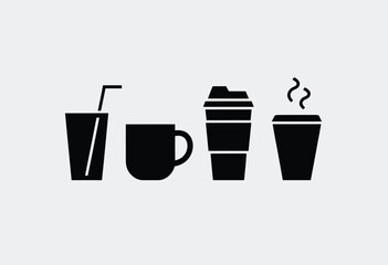 Set of minimalist vector icons depicting various coffee cups and beverage containers scalable eps silhouette vector illustration white background