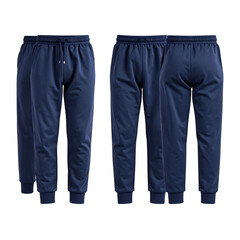 Realistic Navy Sweatpants Apparel Mockup, Front and Back Perspective on Transparent Background