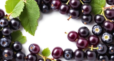 Fresh black currant in frame form, copy space.