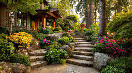 japanese garden and stone bridge