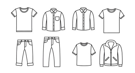 A Set of Fashionable Clothing Icons: Tees, Button-Down Shirts, Jeans, and a Jacket