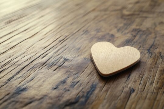 Wooden heart shape lying on rustic wood surface, symbolizing love, care, organic connection, and thoughtful sentiment