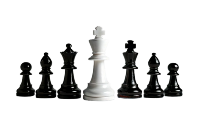 Set of Three Conceptual White King Chess Piece Arrangements, isolated on transparent background PNG