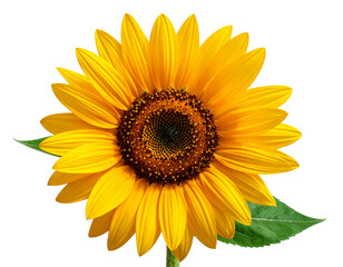 Fototapeta premium Bright Sunflower with Green Stem and Leaves – Transparent PNG