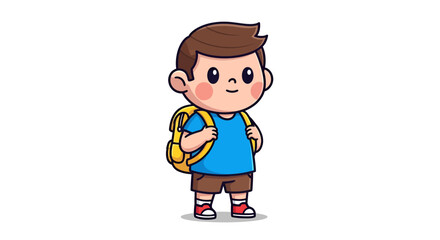 Obraz premium Cartoon depiction of a young schoolboy ready for education and a bright future learning
