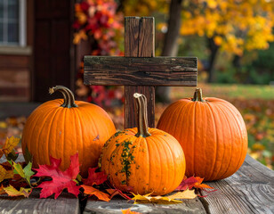 Thanksgiving Cross with Pumpkin Decor