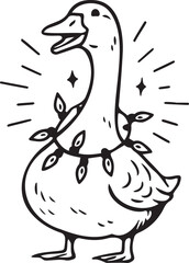 Christmas illustration of a goose with Xmas lights