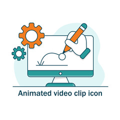 Animated Video Clip Icon - Motion Graphics Animation Process Concept Gear Setting icon with editable stroke.