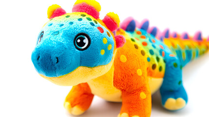 Dinosaur Plush Toy Colorful Spotted Cute Stuffed Animal Soft Toy Reptile Bright Colors Whimsical Playful Design Childrens Toy Gift Item Decoration On White Background