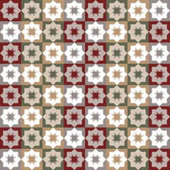 Geometric Mosaic Seamless Pattern, Retro Tile Design in Earth Tone Colors