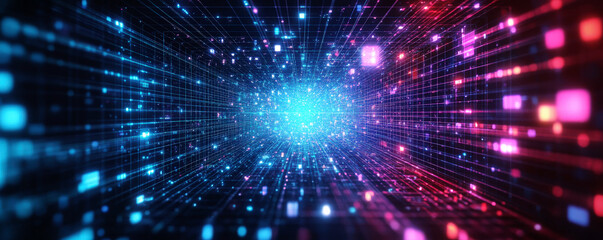 Vibrant Digital Abstract with Radiant Central Glow