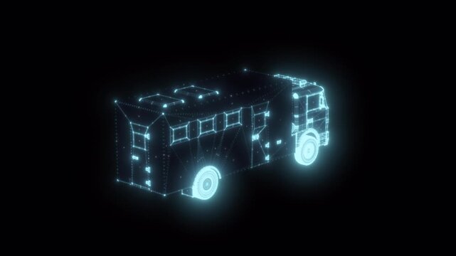Futuristic Digital Hologram Armored Truck Wireframe Blueprint Rotating Display - Powered by Adobe